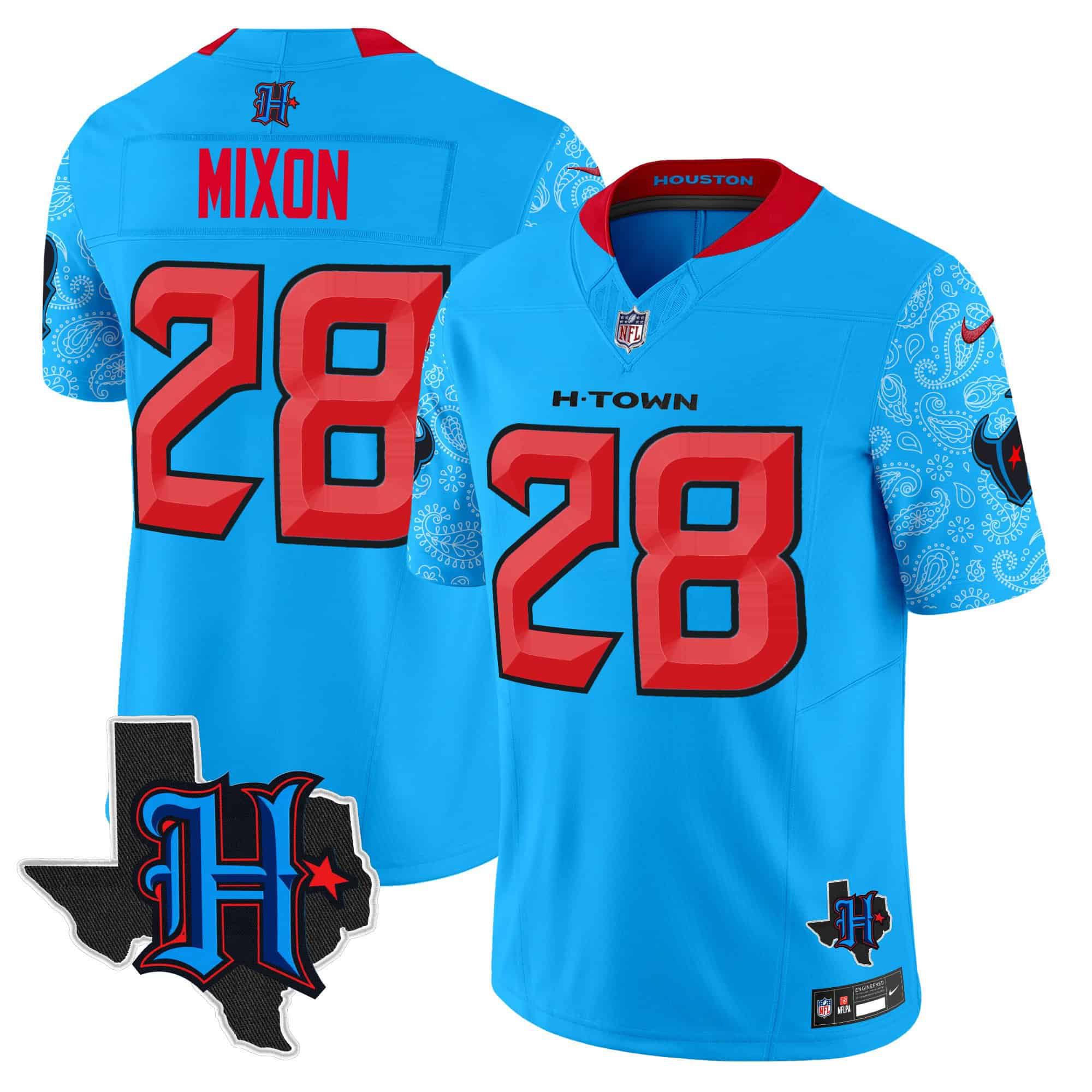 Men Houston Texans #28 Mixon Light Blue 2024 Nike Texas Patch Vapor Limited NFL Jersey->indianapolis colts->NFL Jersey